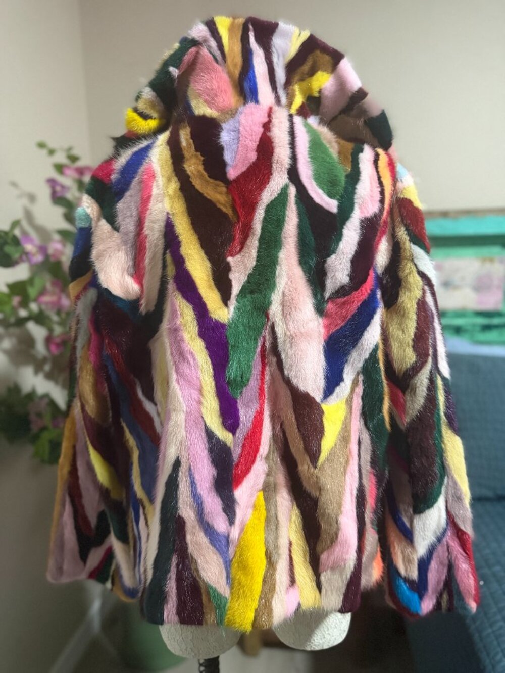 Vintage Multicolor Patchwork Mink Fur Coat Jacket M/L Statement - Picture 4 of 8